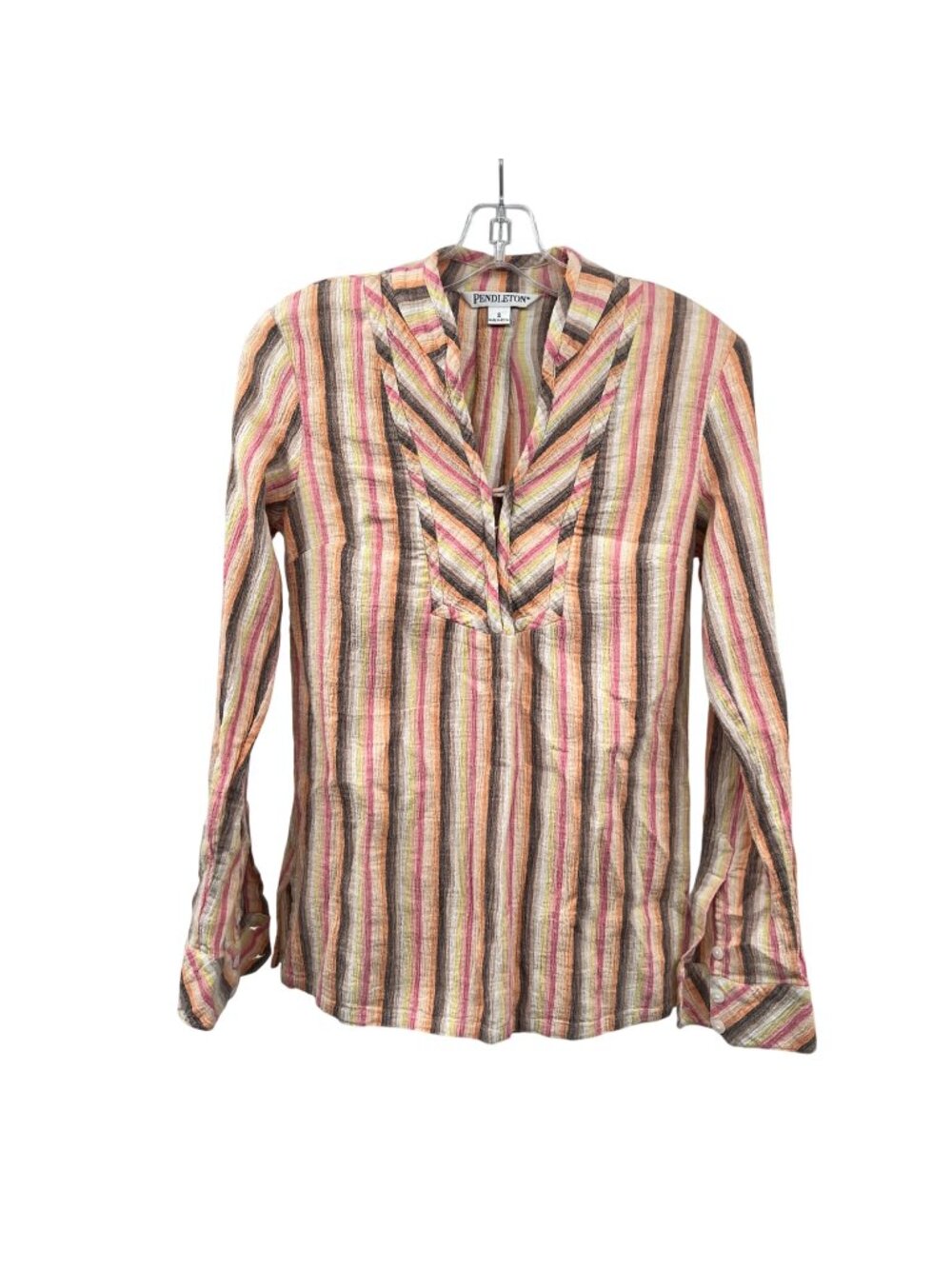 Pendleton Womens Striped Popover Top Textured Long Sleeve Size Small